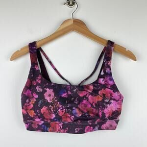 Athleta Exhale Sports Bra Dappled Bloom Pink Printed Floral Yoga - Size S